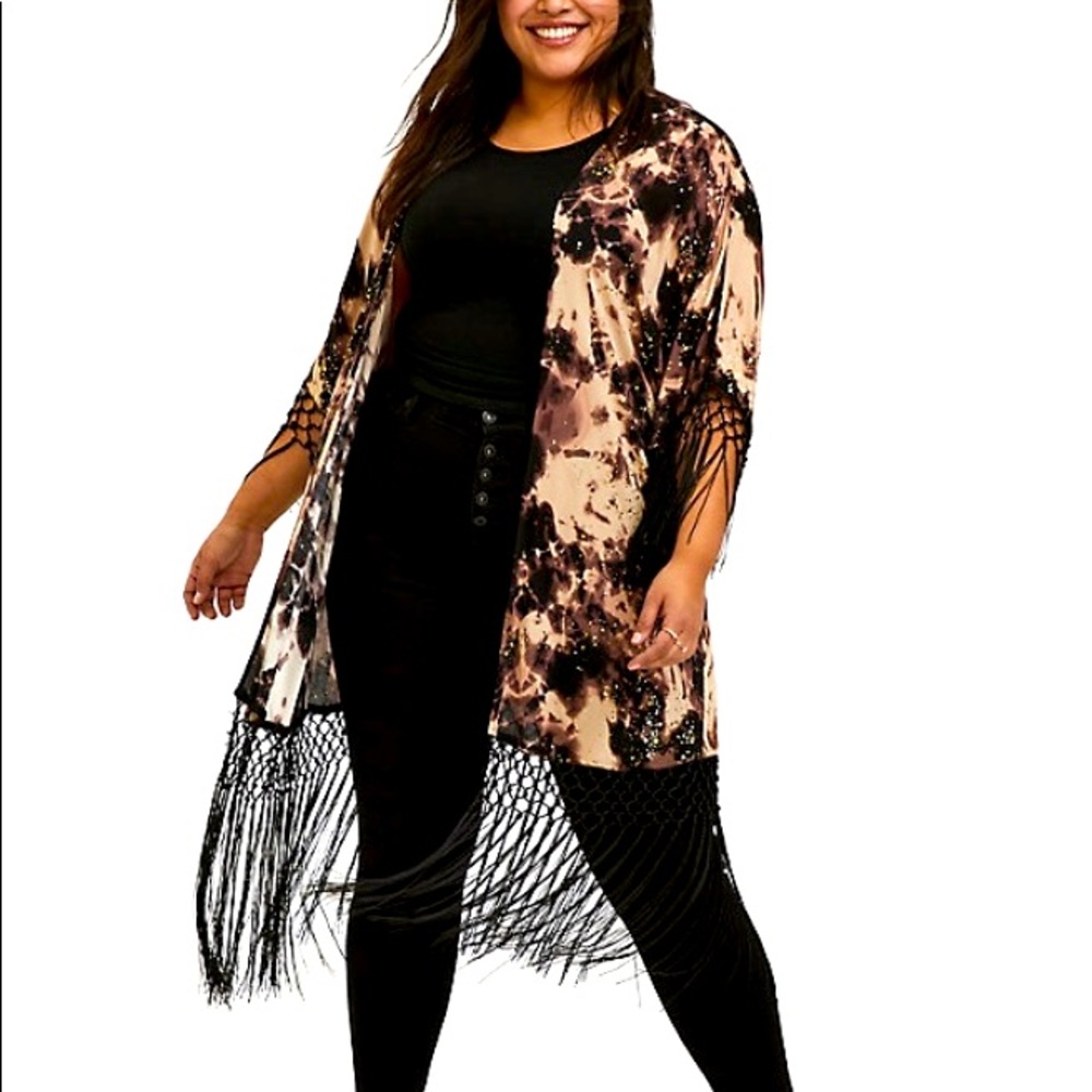 NWT Torrid Tie Dye fringe Kimono sz 1/2